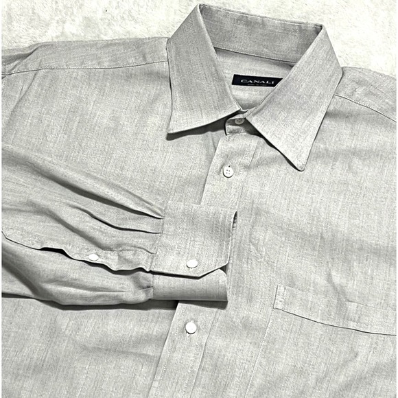 Canali Men's 100% Cotton Dress Shirt Beige/Blue Stripe • Italy • Size 41 | 16 - Picture 1 of 9
